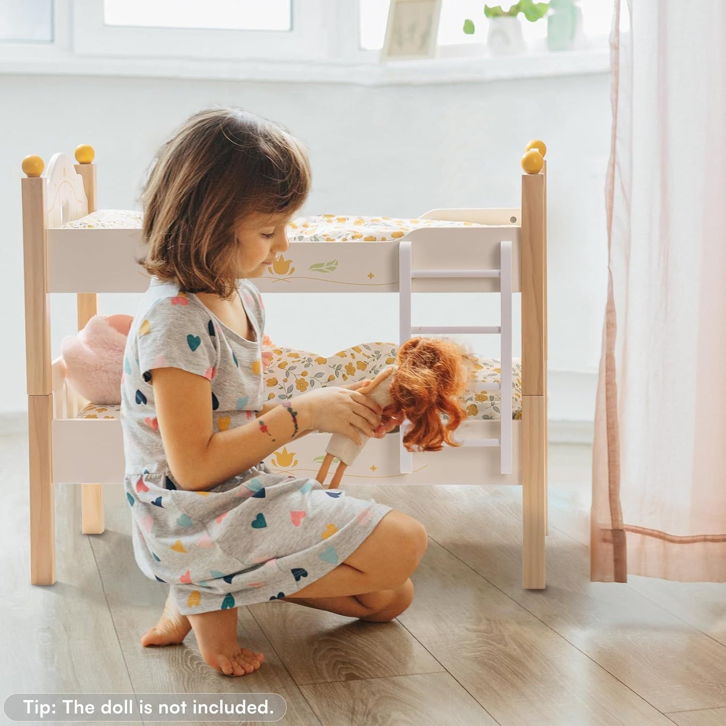 Wooden Baby Doll Bunk Bed Cradle With Ladder For Kids Playroom