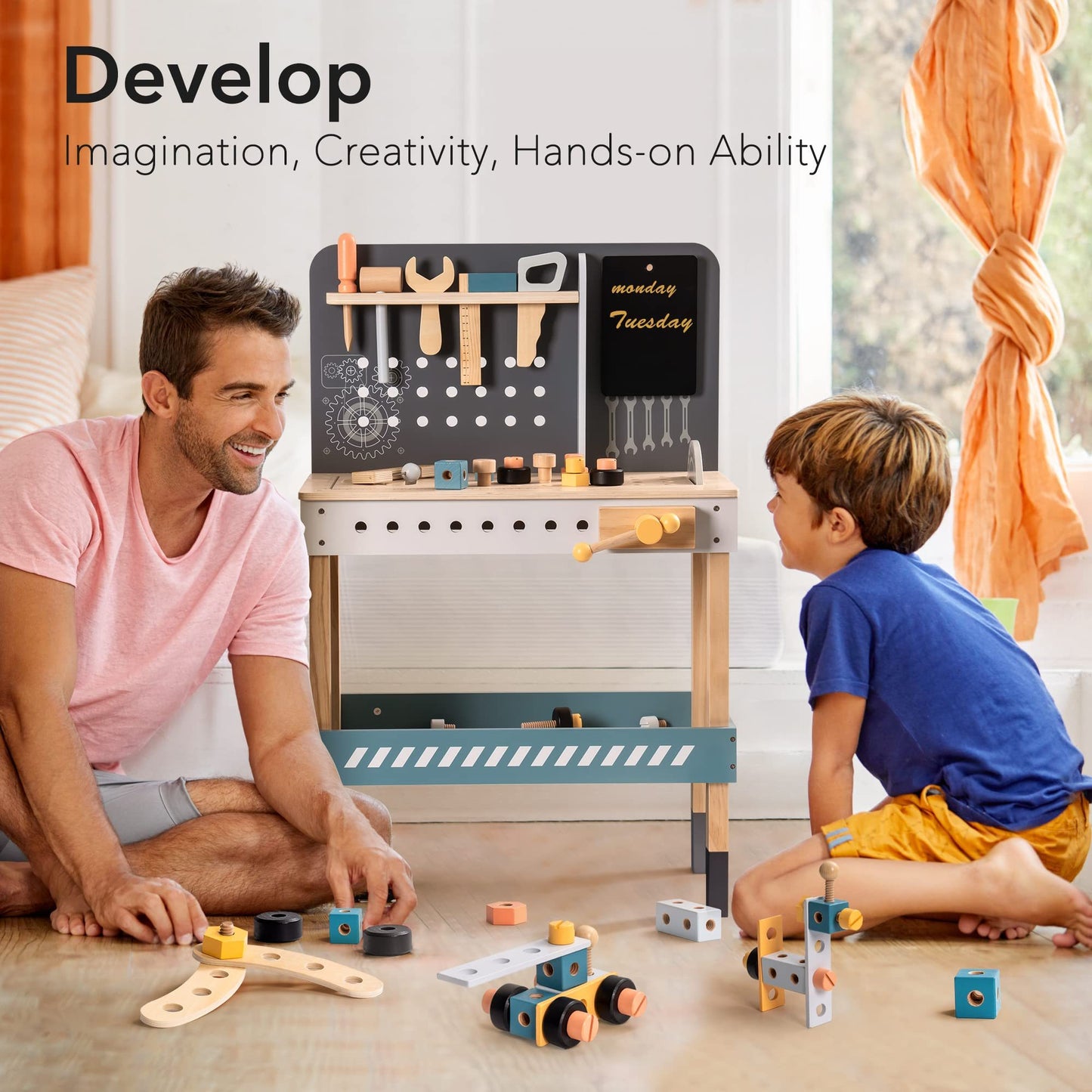 Wooden Work Bench For Kids With Tools Set