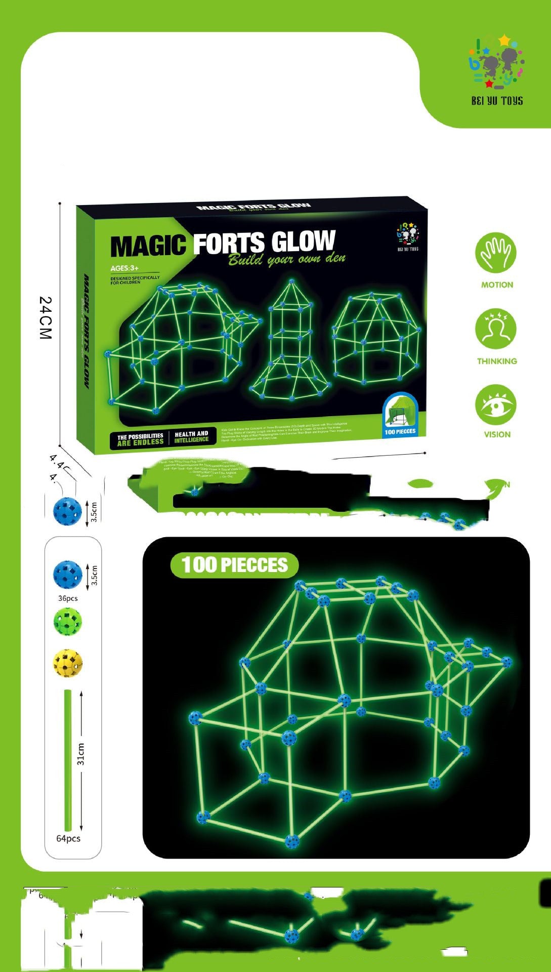 Fort Building Kit | Glow in Dark Stars Tent | Play House For Children Gift