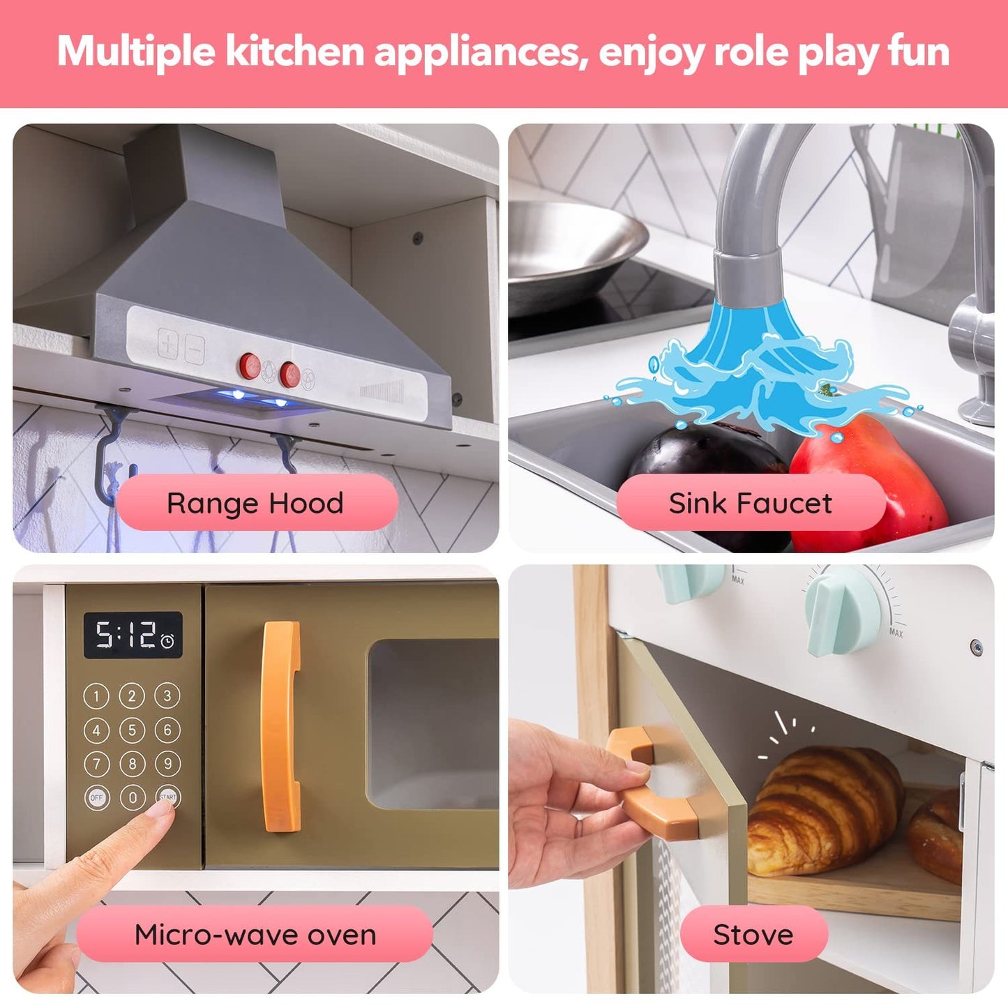 Wooden Pretend Play DIY Kitchen Playset For Toddlers