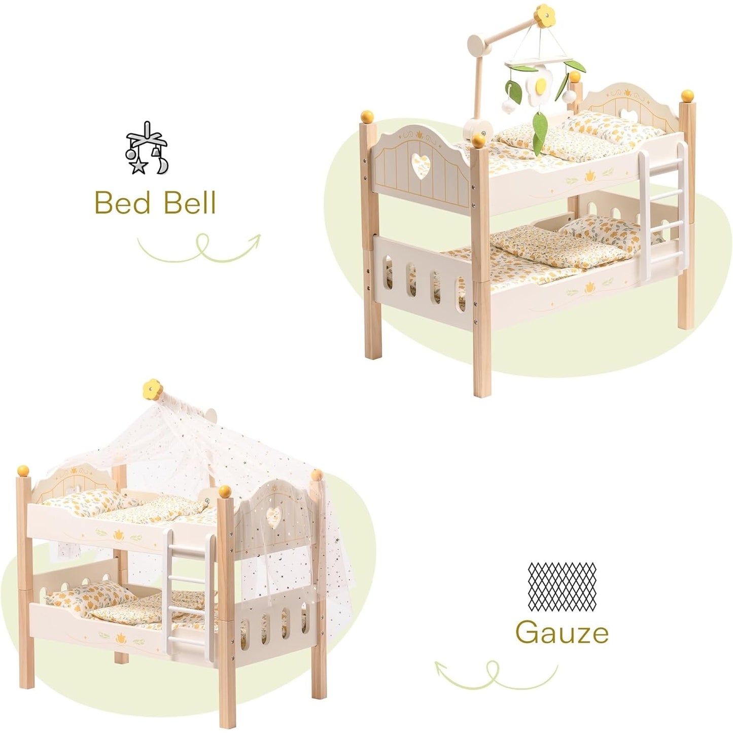 Wooden Baby Doll Bunk Bed Cradle With Ladder For Kids Playroom